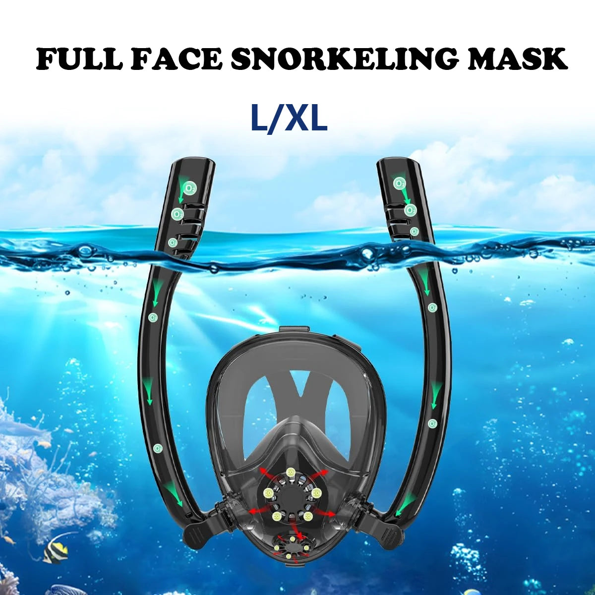 SMACO Full Face Snorkel Mask Compatiable with 0.5L/0.7L diving tank, with Anti-Fogand Camera Mount, Support Snorkel & Diving